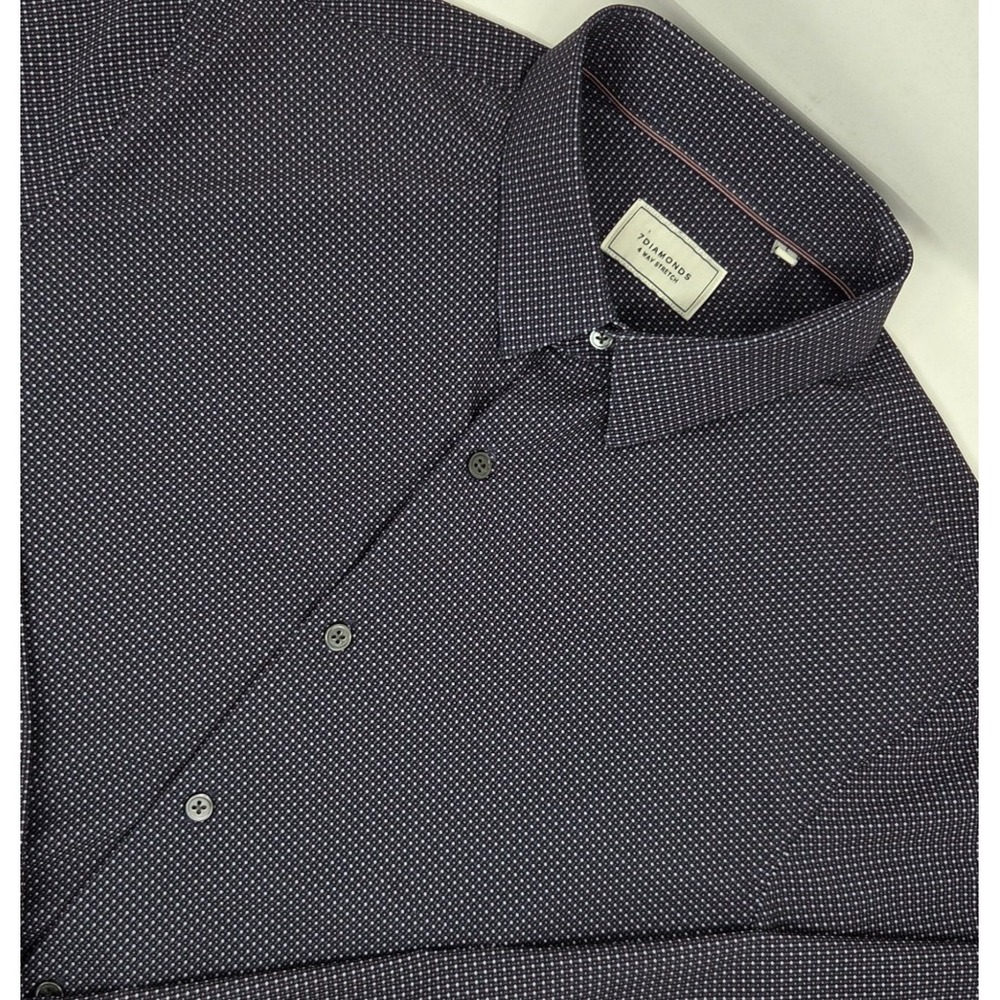 7 Diamonds 4 Way Stretch Long Sleeve Button Up Shirt Mens Large Geometric AOP